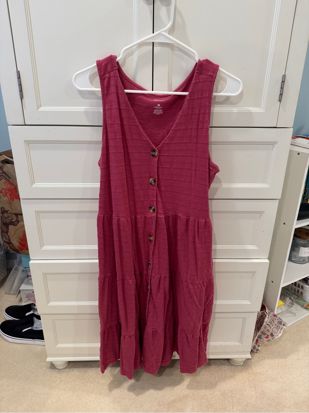Sonoma Raspberry Pink Tiered Button-Front Sleeveless Dress